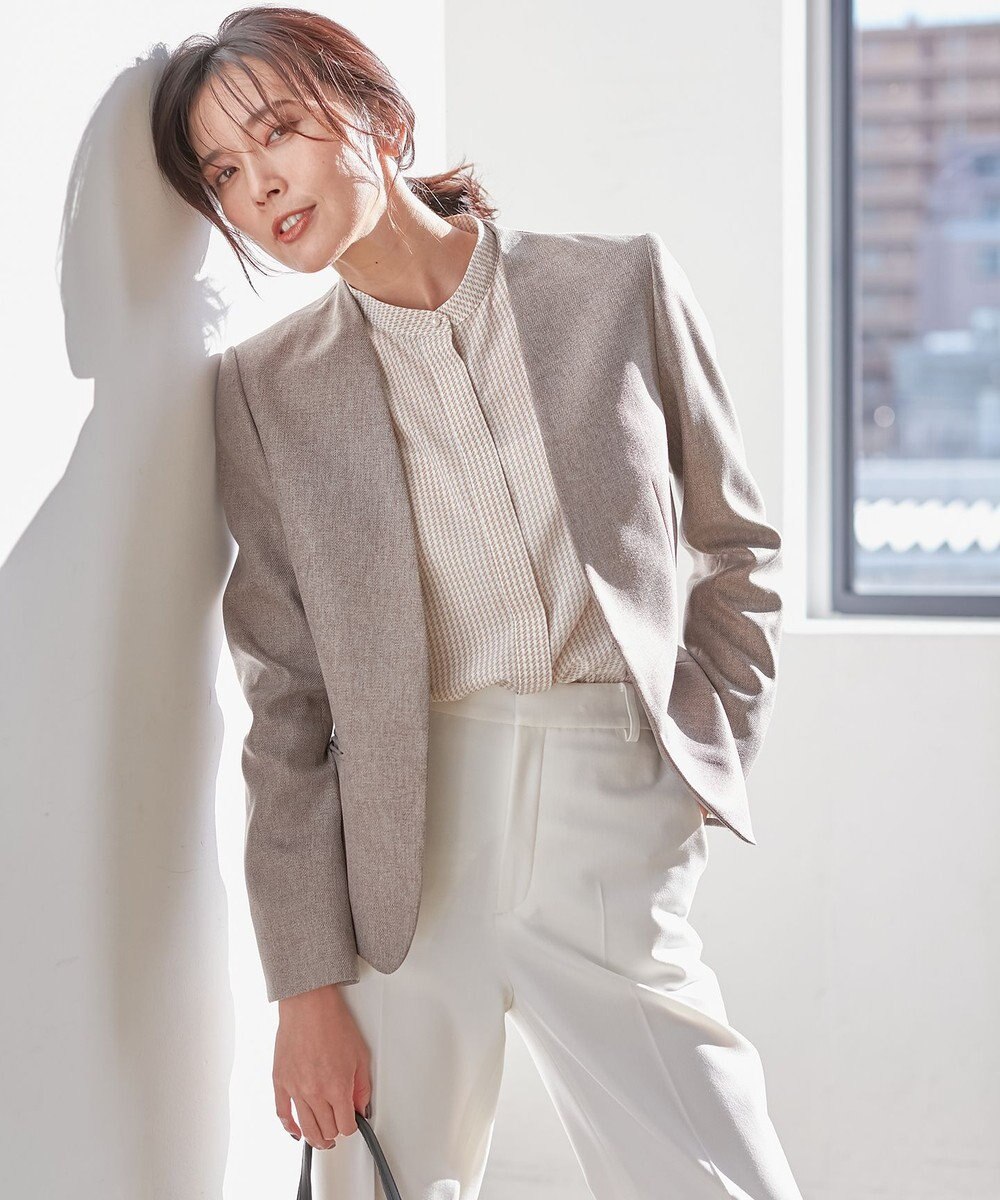 23区 L ハウンドトゥースプリント スタンドカラー ブラウス 