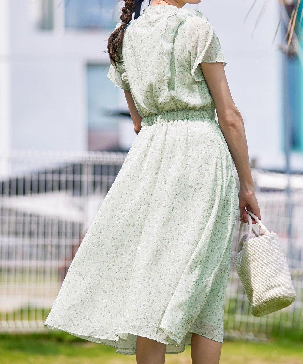 Tiaclasse 【洗える】花柄ボウタイフレアワンピース 