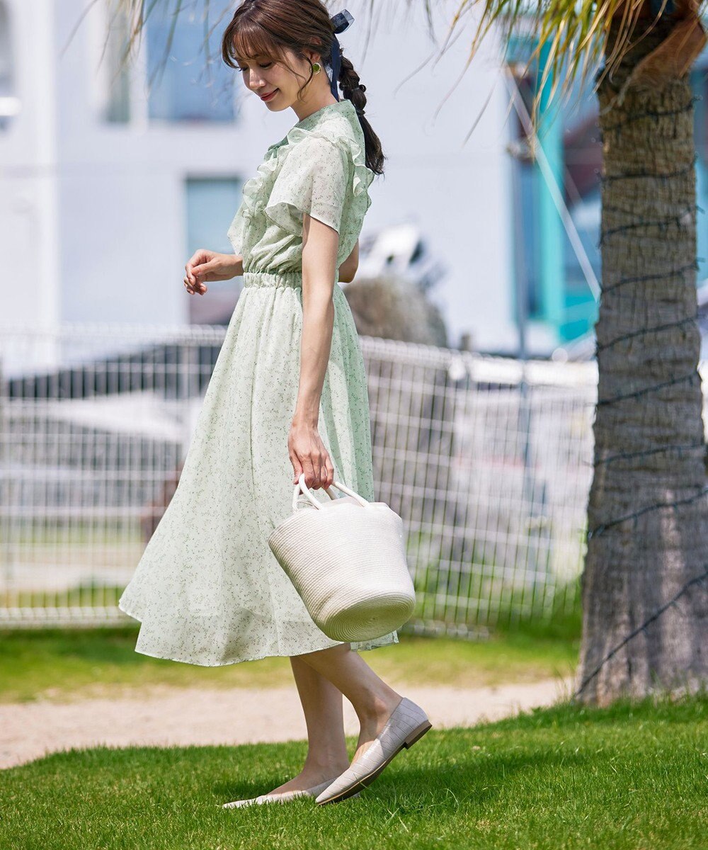 Tiaclasse 【洗える】花柄ボウタイフレアワンピース 