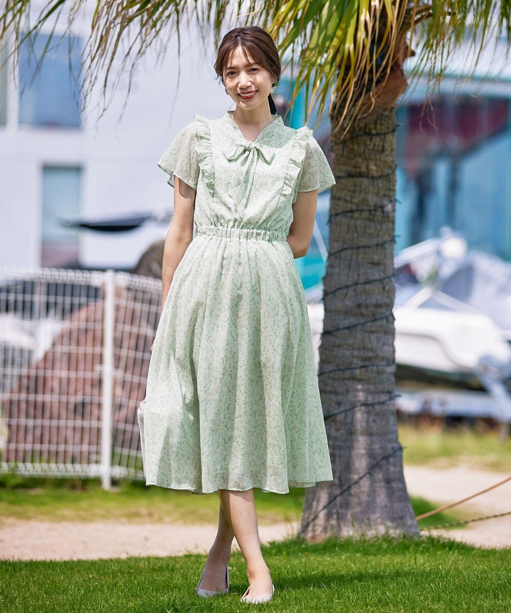Tiaclasse 【洗える】花柄ボウタイフレアワンピース 
