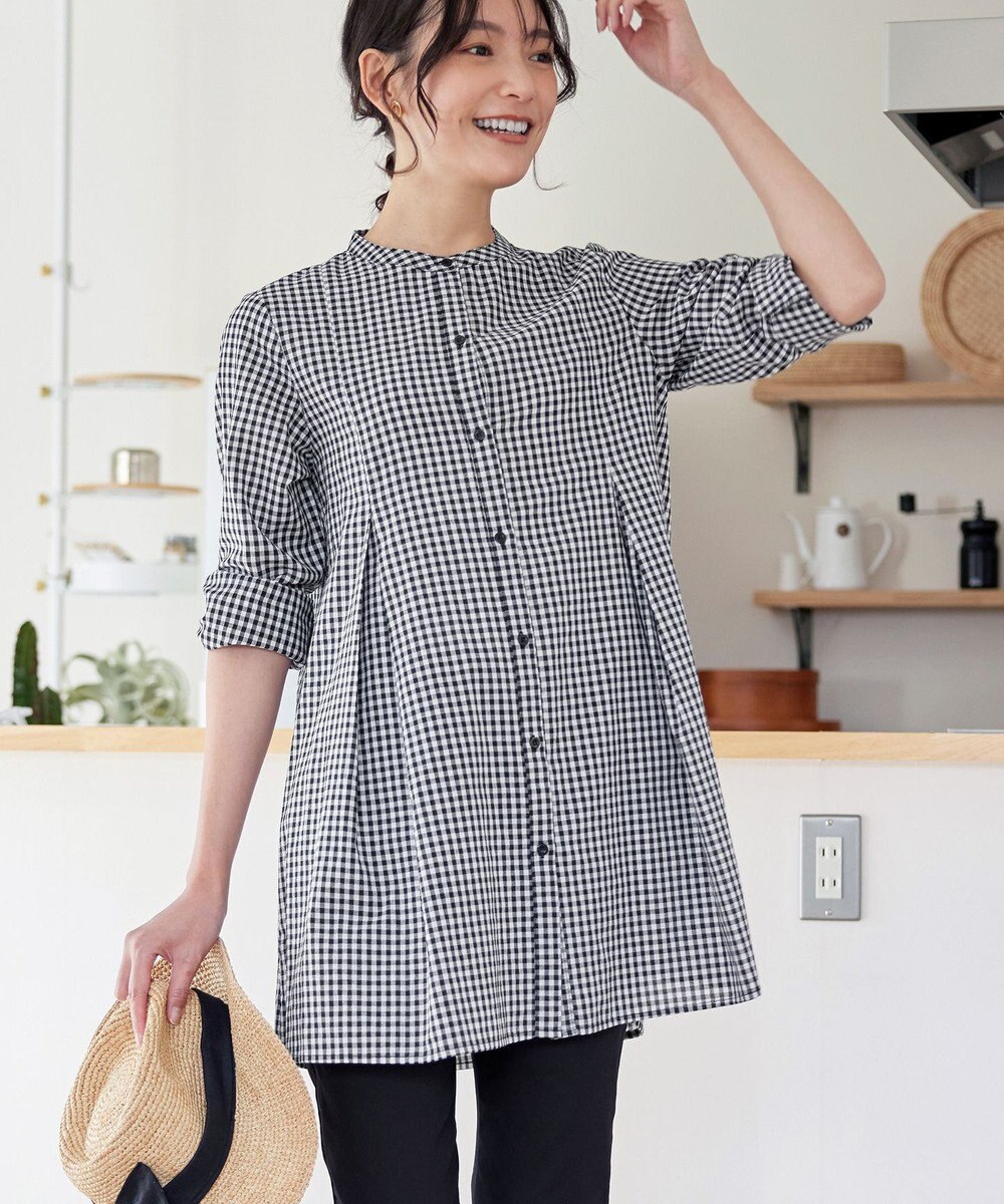 Tiaclasse L 【新色追加】バンドカラーシャツチュニックブラウス 