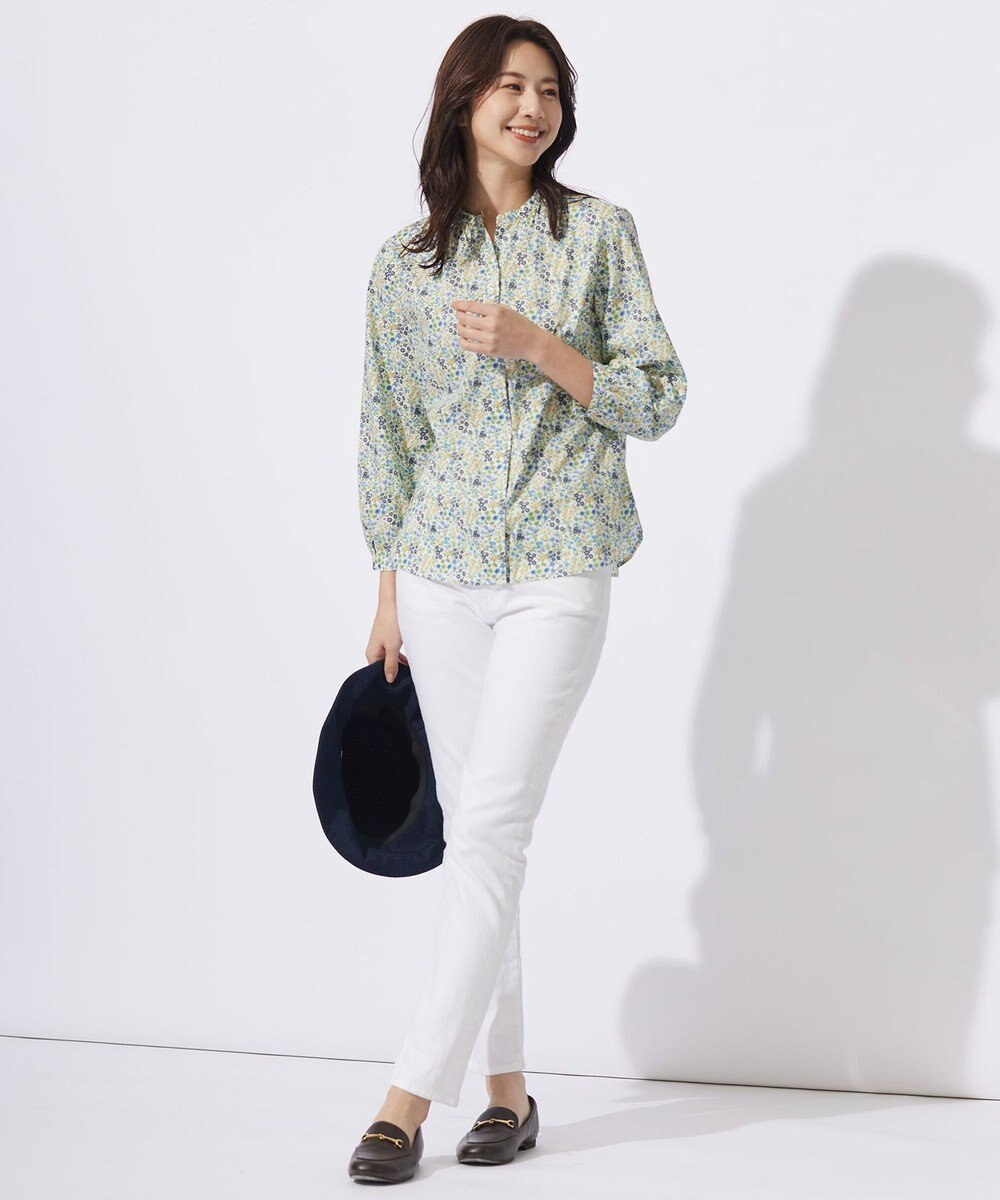 J.PRESS LADIES L 【洗える】Liberty Lilibet＆Hannah Rose バンドカラー ブラウス 