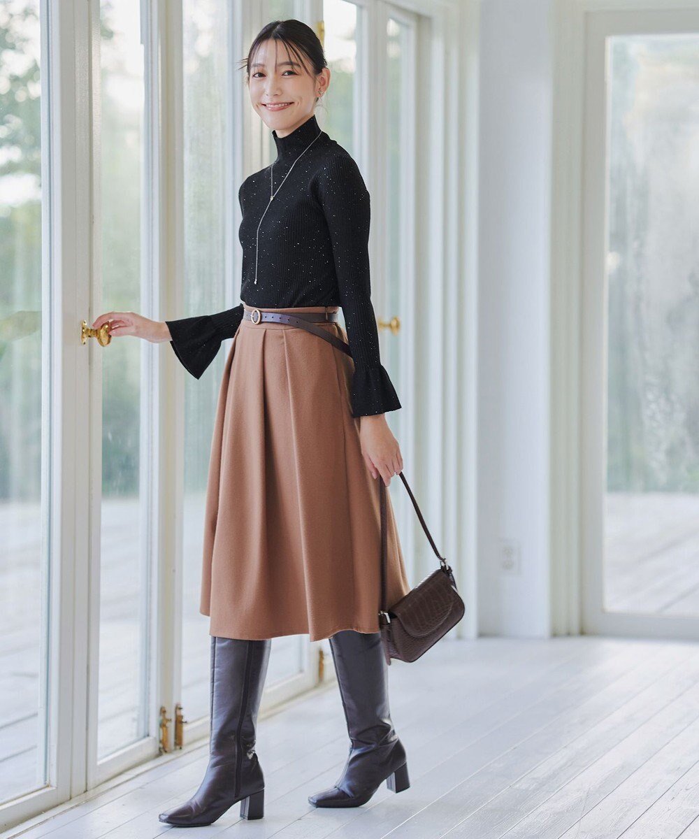 Tiaclasse 【洗える】スパンコールハイネックリブニットトップス 