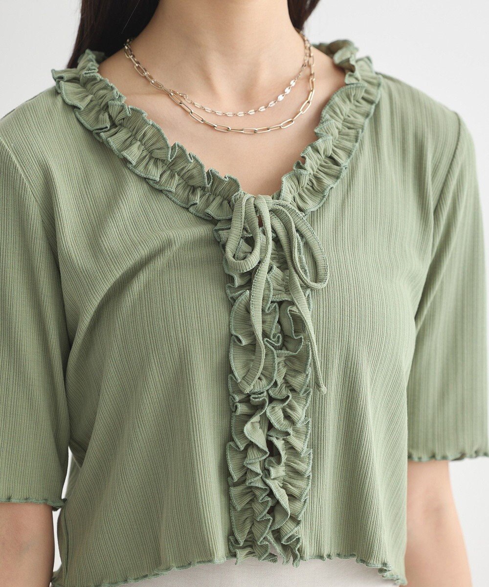 earth music&ecology フリルカットリブカーディガン 