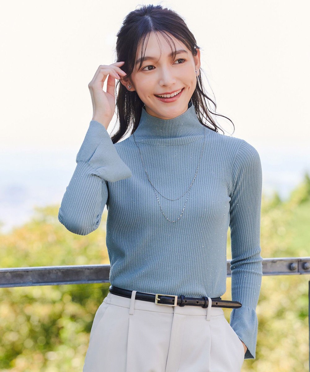 Tiaclasse 【洗える】スパンコールハイネックリブニットトップス 