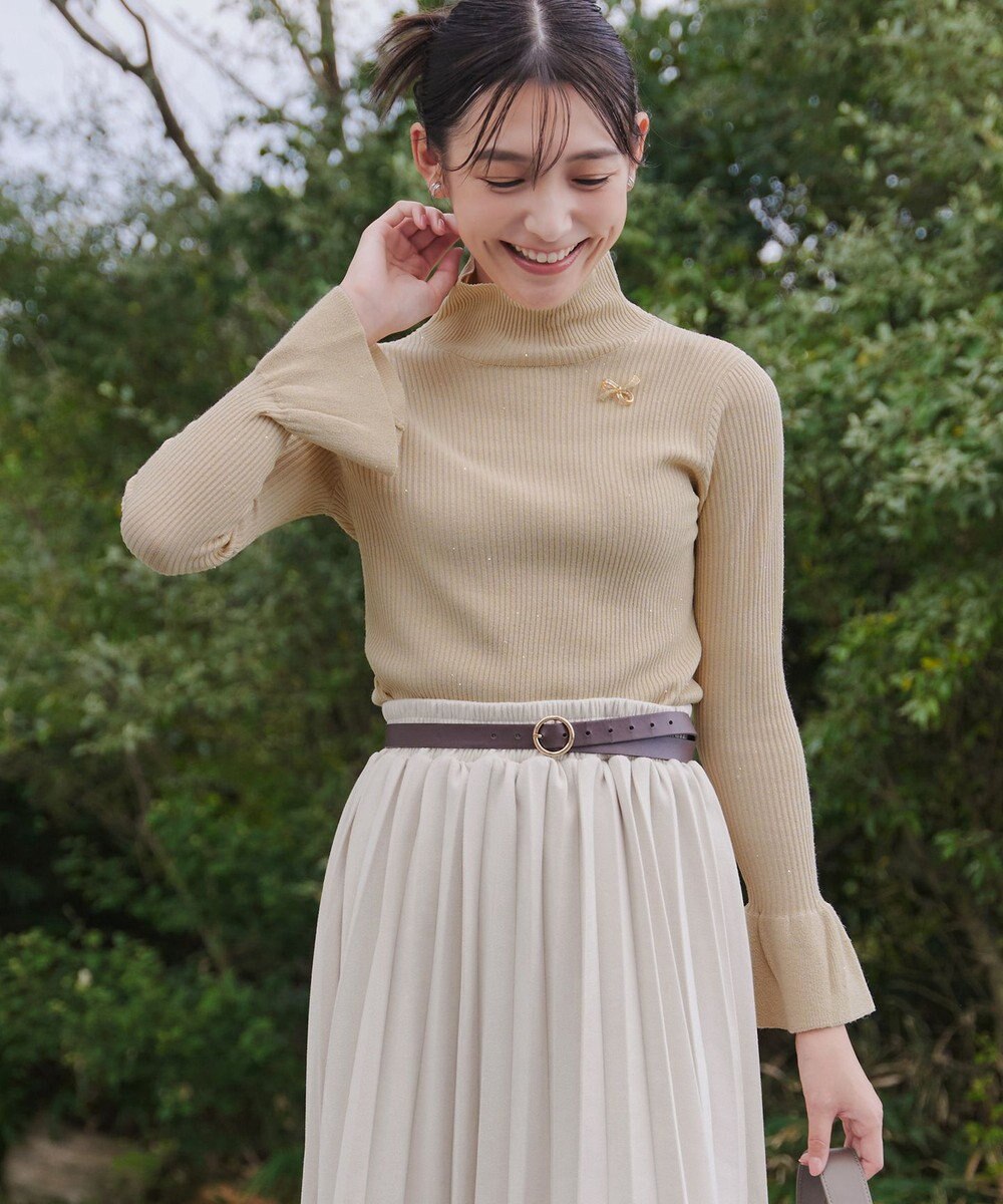 Tiaclasse 【洗える】スパンコールハイネックリブニットトップス 