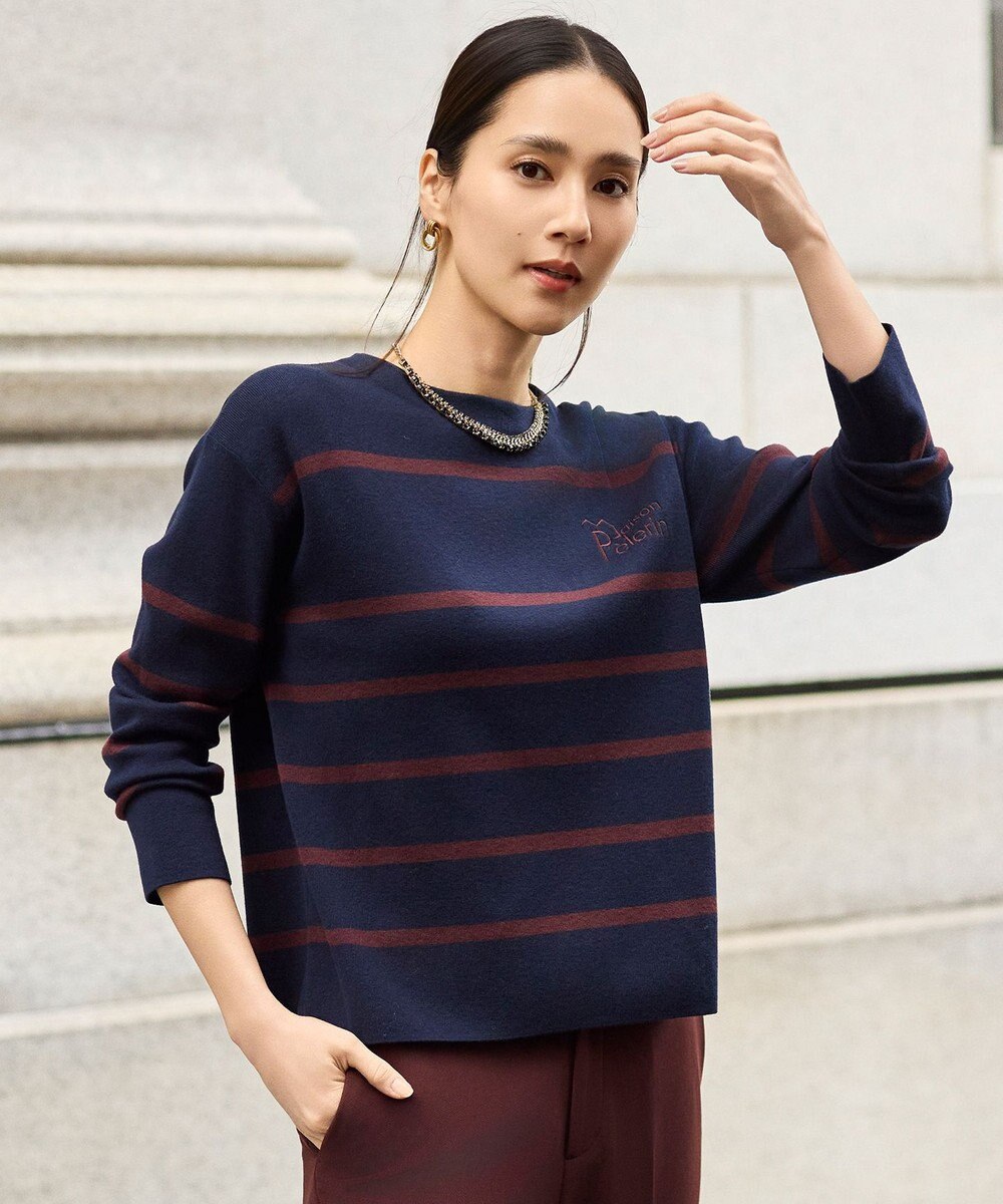 自由区 L コットンウールハイゲージボーダー ニット 