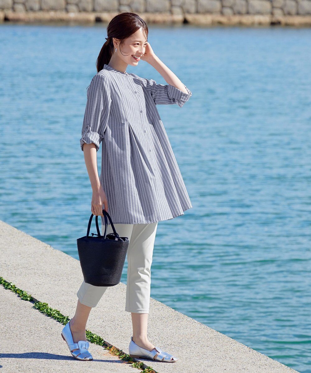 Tiaclasse L 【新色追加】バンドカラーシャツチュニックブラウス 