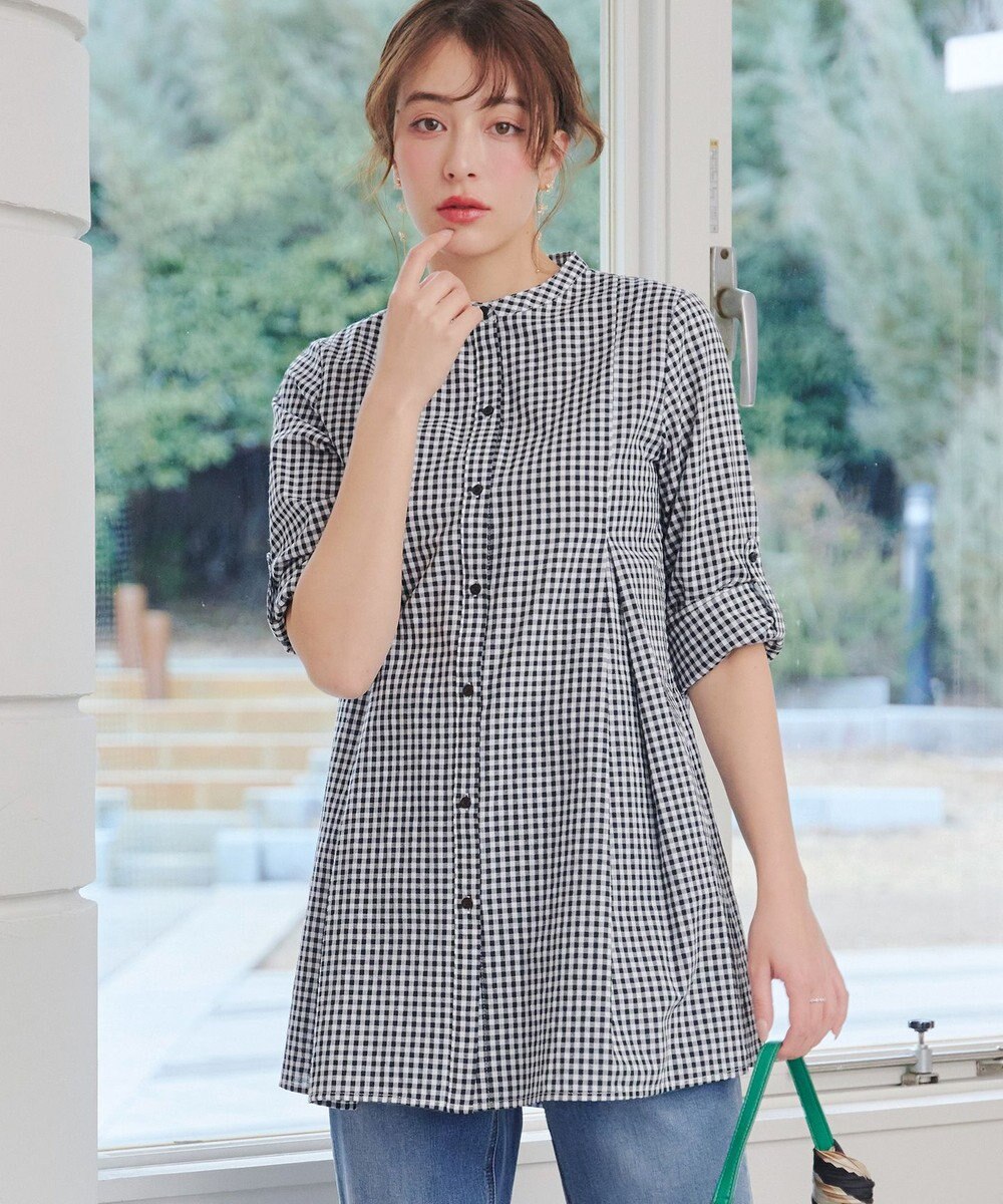 Tiaclasse L 【新色追加】バンドカラーシャツチュニックブラウス 