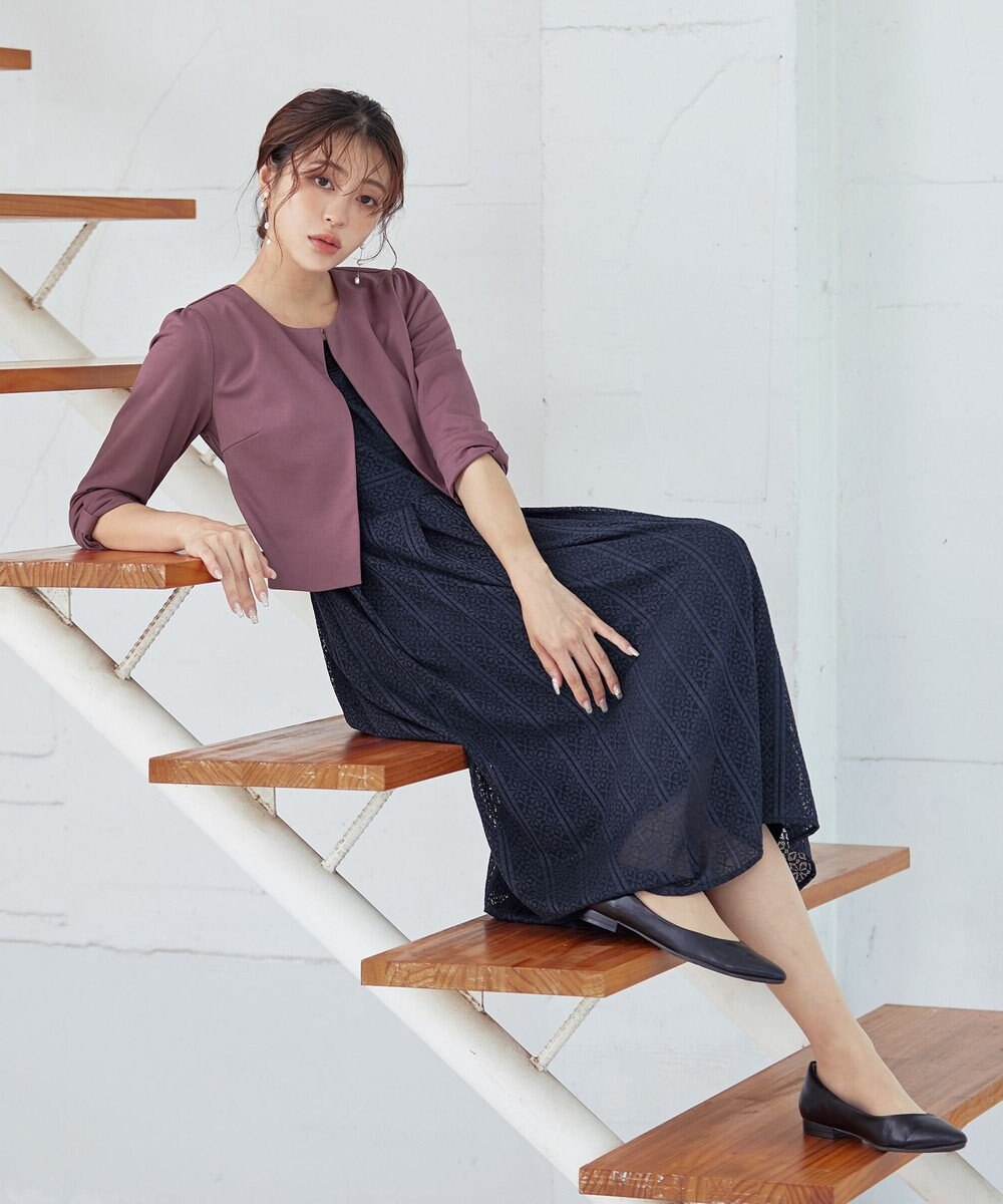 Tiaclasse L 【洗える】袖口リボンカットソーボレロカーディガン 