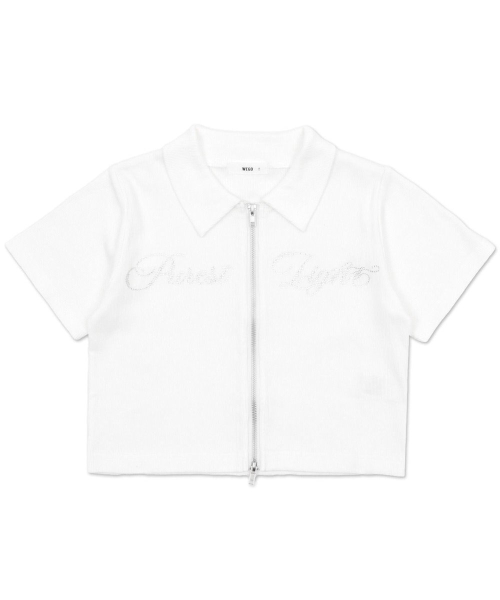 WEGO ラインストーンロゴWZIPトップス 