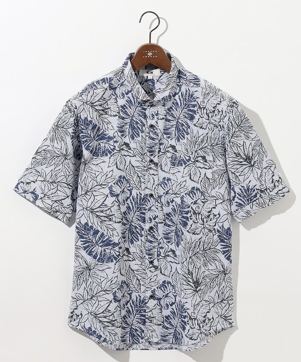 JOSEPH ABBOUD 【サスティナブルな麻混】コットンリヨセルリネンリーフプリント 半袖シャツ 