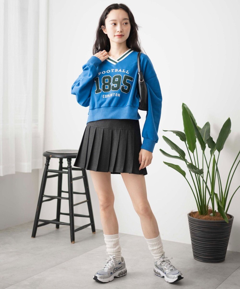 WEGO Vネックラインリブショートスウェット 