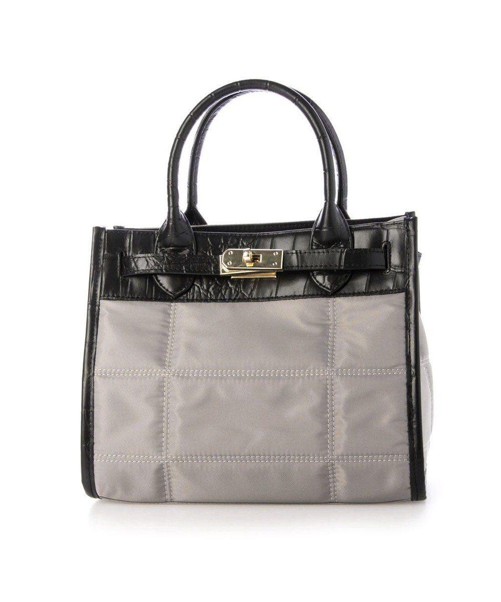 UNBILLION ペルケ perche / ナイロンキルト×クロコ型押し牛革2wayトートバッグS 