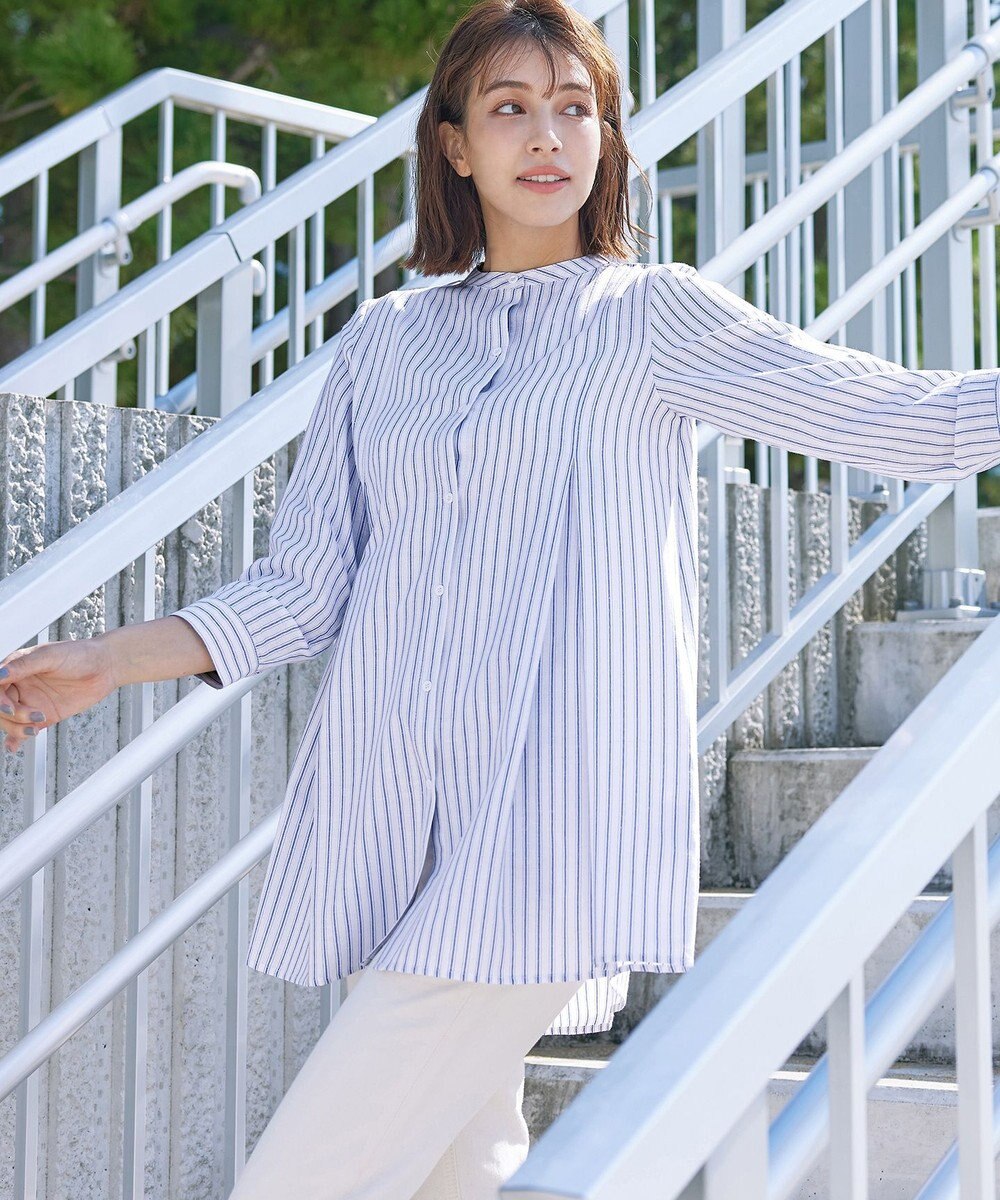 Tiaclasse L 【新色追加】バンドカラーシャツチュニックブラウス 