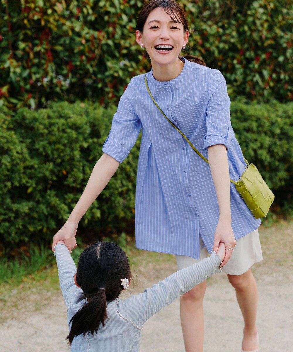 Tiaclasse L 【新色追加】バンドカラーシャツチュニックブラウス 