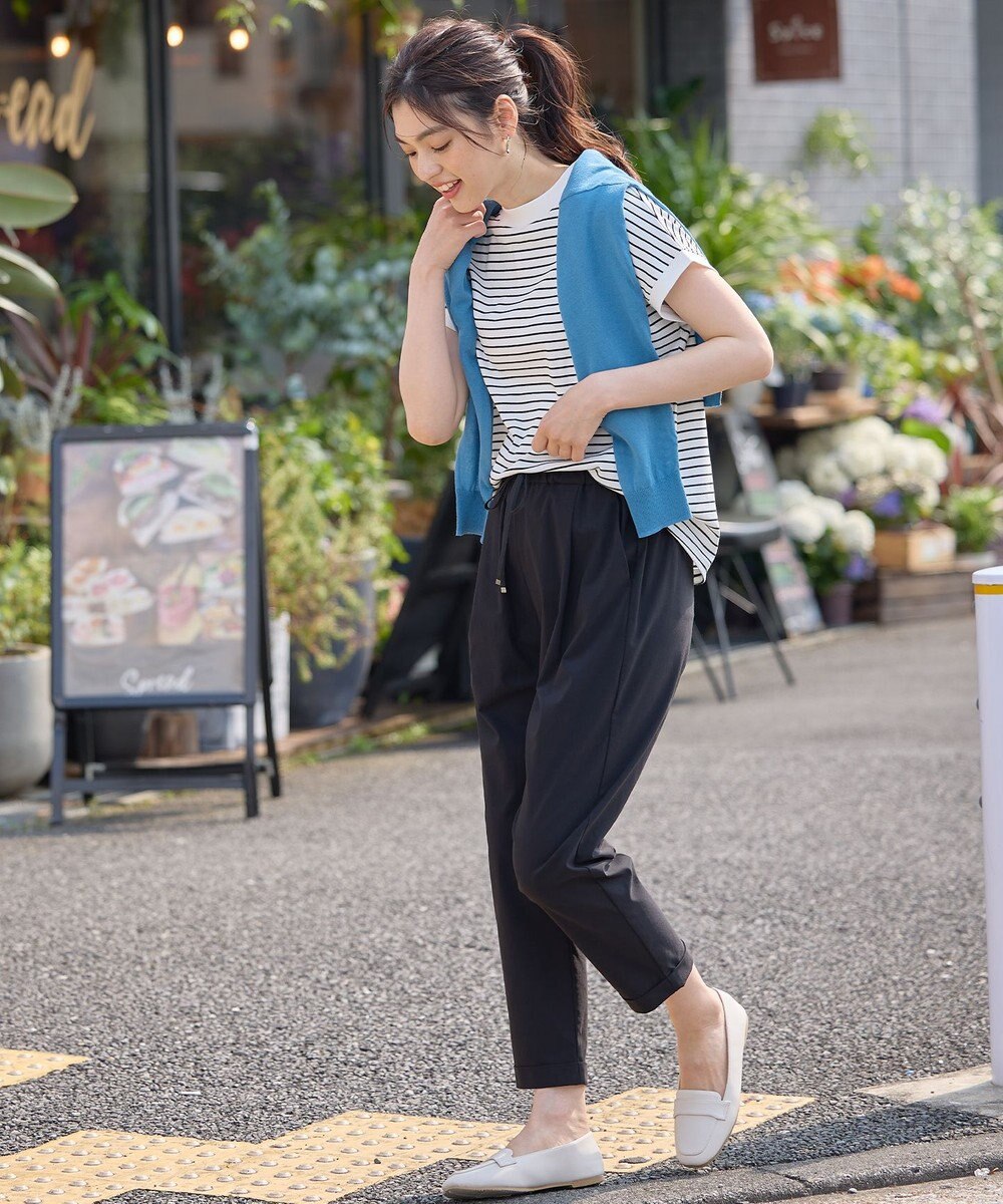 ANY L 【大好評につき新色登場！】モックネックフレンチスリーブ ボーダーＴシャツ 