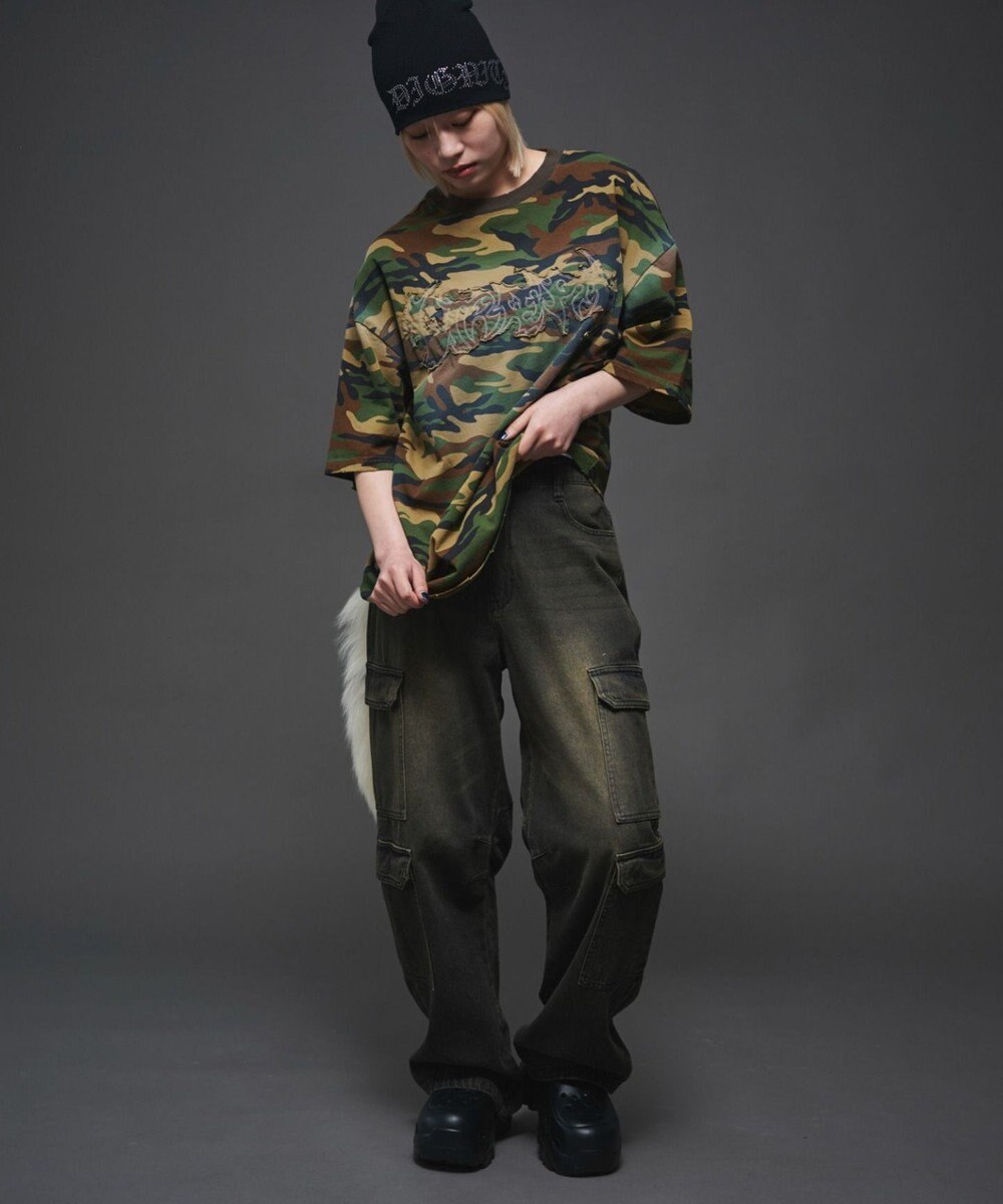 WEGO 【ユニセックス着用ITEM】ダメージアップリケグラフィックT（SS） 