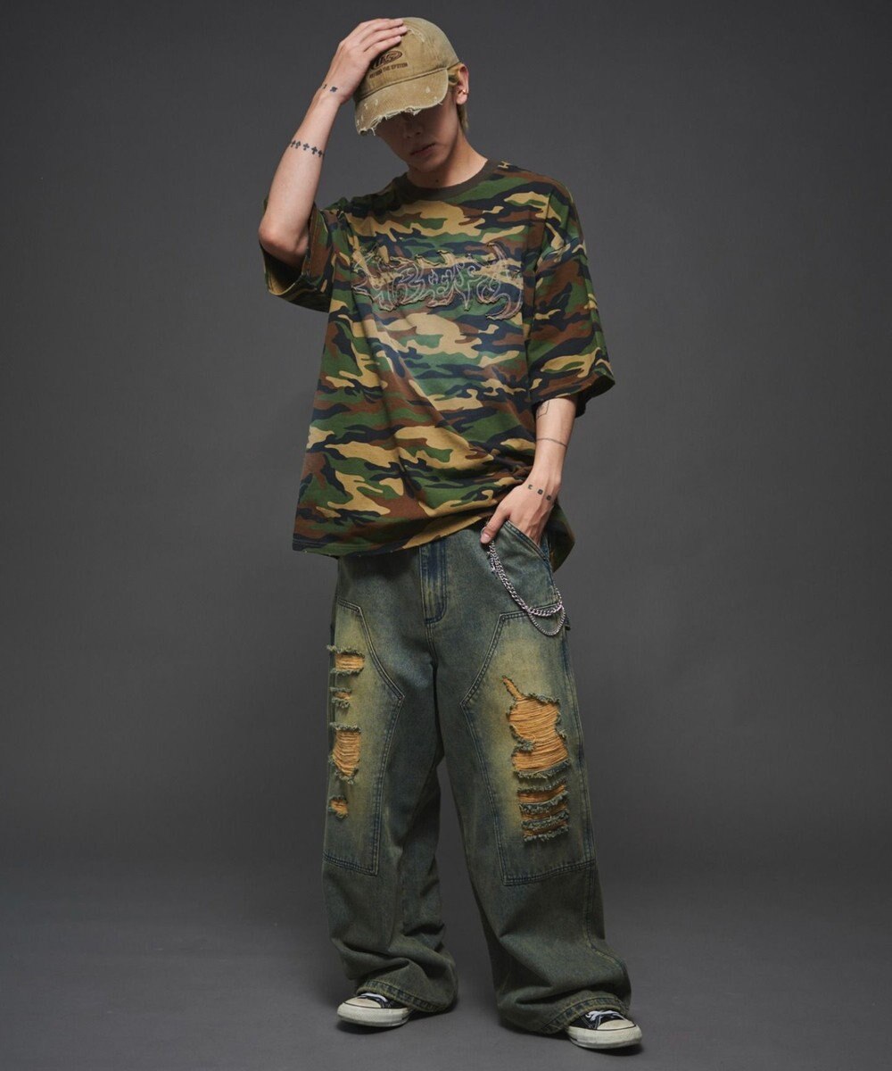 WEGO 【ユニセックス着用ITEM】ダメージアップリケグラフィックT（SS） 