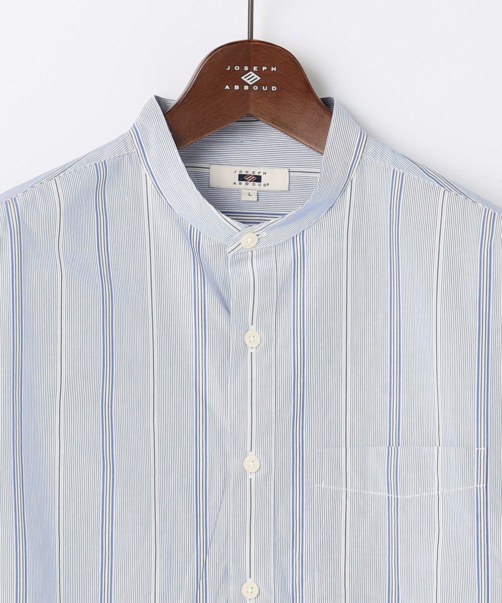 JOSEPH ABBOUD 【シルクブレンド】シルクコットンストライプバンドカラー シャツ 