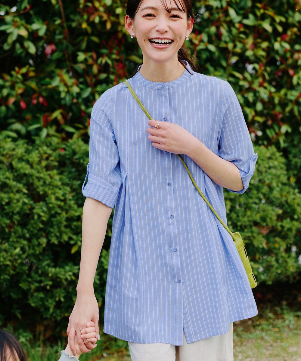 Tiaclasse L 【新色追加】バンドカラーシャツチュニックブラウス 