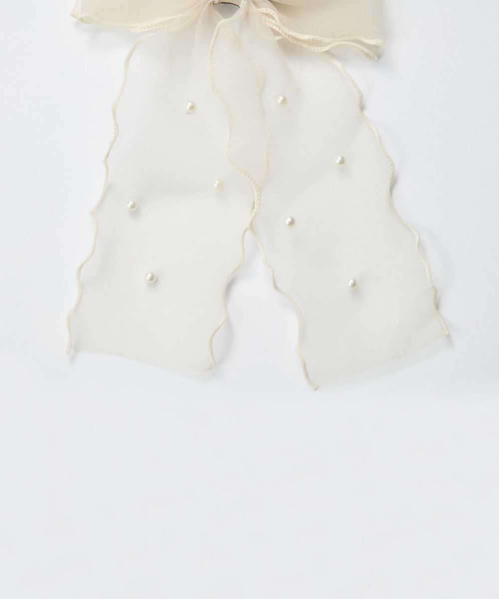 Phoebe フレアリボンドットパールヘアゴム　ベージュ 