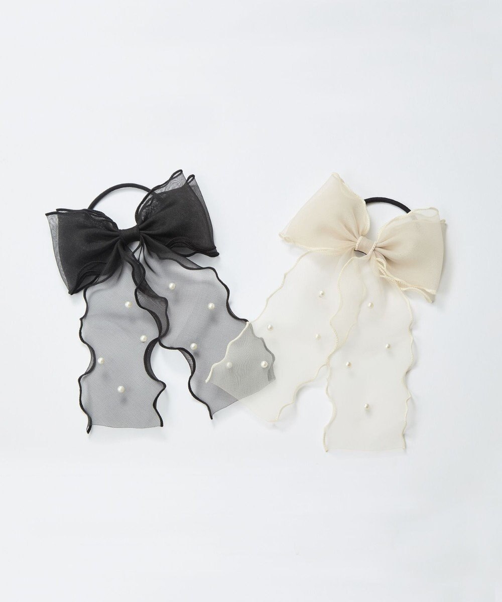 Phoebe フレアリボンドットパールヘアゴム　ベージュ 