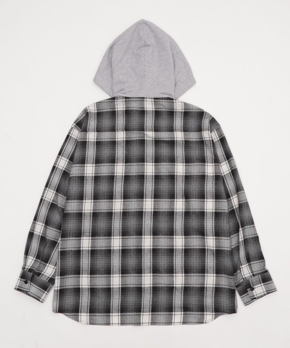 WEGO 【25年秋冬新作/ユニセックス着用ITEM/MLサイズ展開】オンブレチェックフードネルシャツ（LS） 