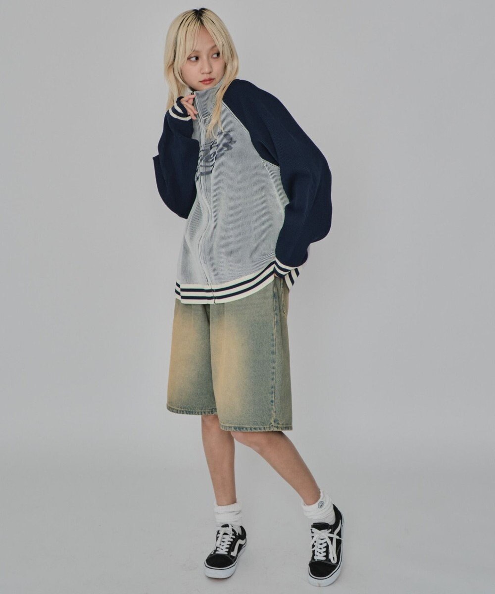 WEGO 【ユニセックス着用ITEM/MLサイズ展開】ラグラングラフィックニットブルゾン 