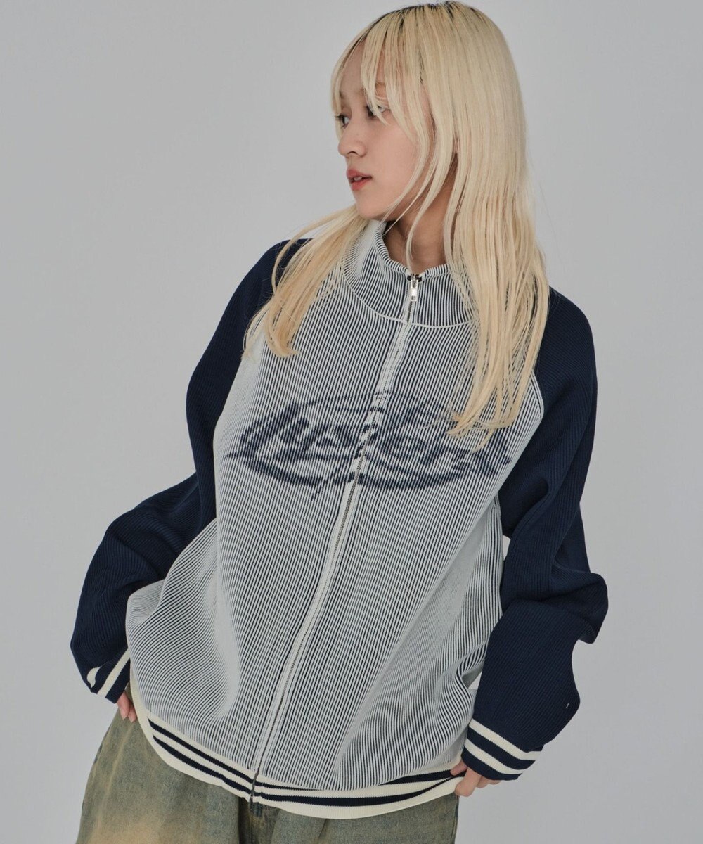 WEGO 【ユニセックス着用ITEM/MLサイズ展開】ラグラングラフィックニットブルゾン 