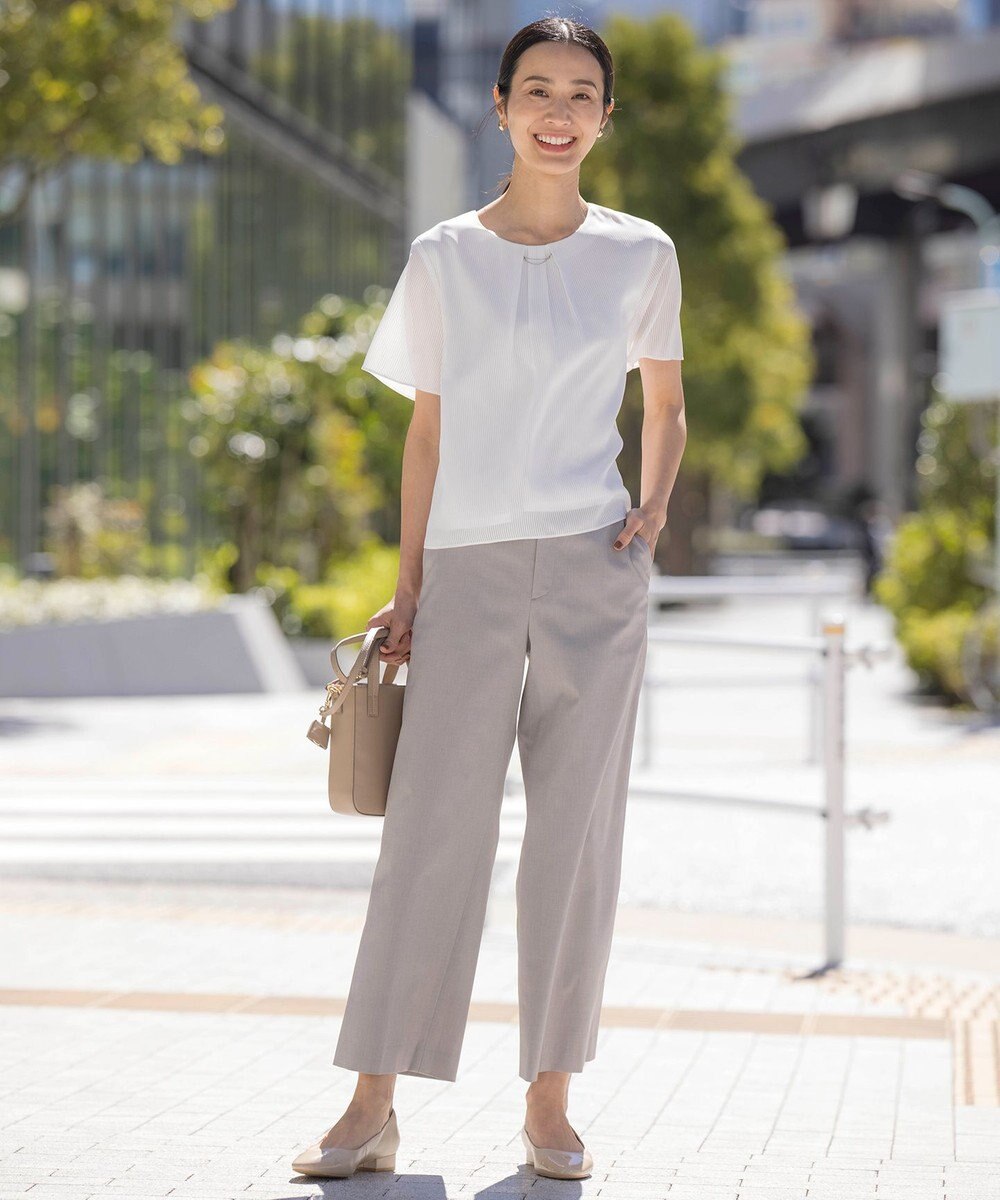 J.PRESS LADIES 【着丈が選べる・セットアップ対応・洗える・撥水・防汚】コットンFITTYシャーク ワイド アンクル パンツ 