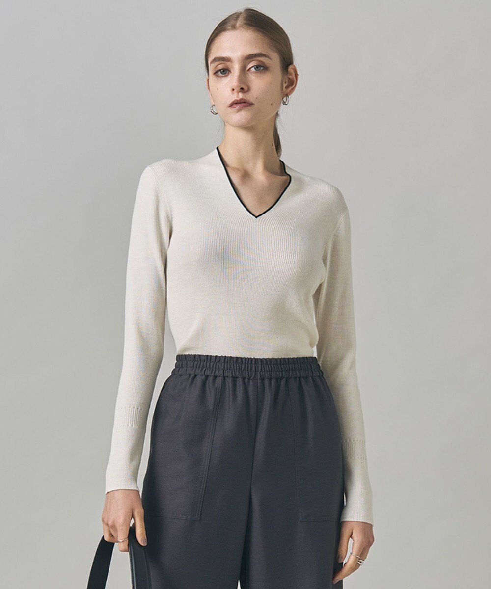 ICB 【新色追加】 エクストラファインメリノリブ Vネックプルオーバー 