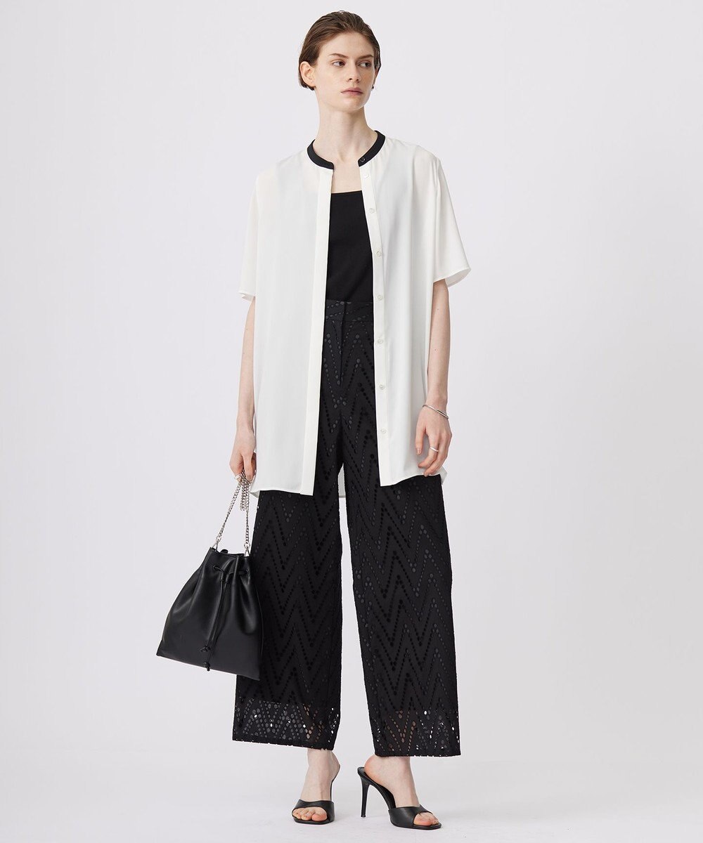 ICB 【接触冷感・UVケア・速乾・洗える】BackSatinAmunzen バンドカラーチュニックブラウス 