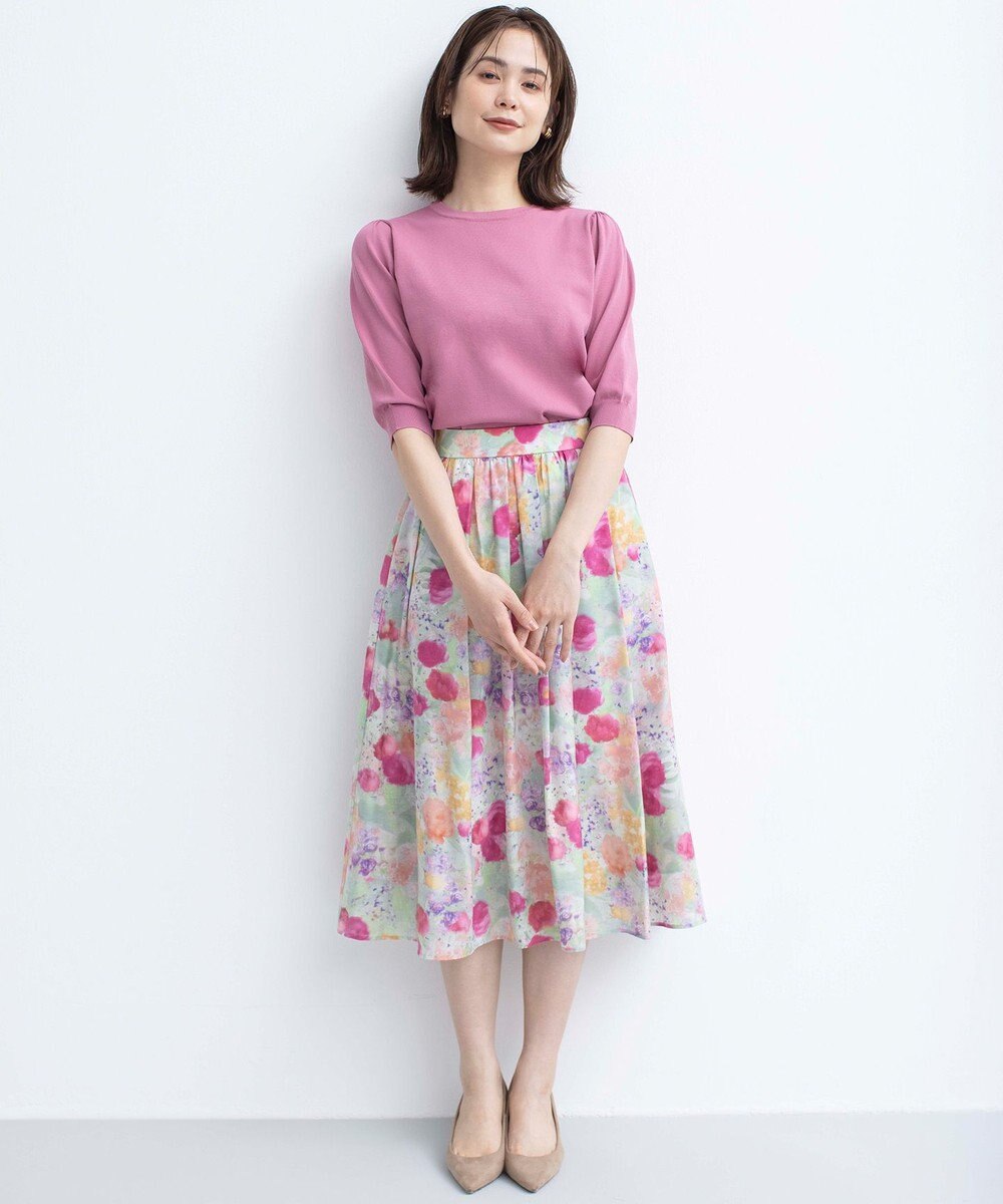 組曲 ピオニーシフォンプリント フレアスカート 