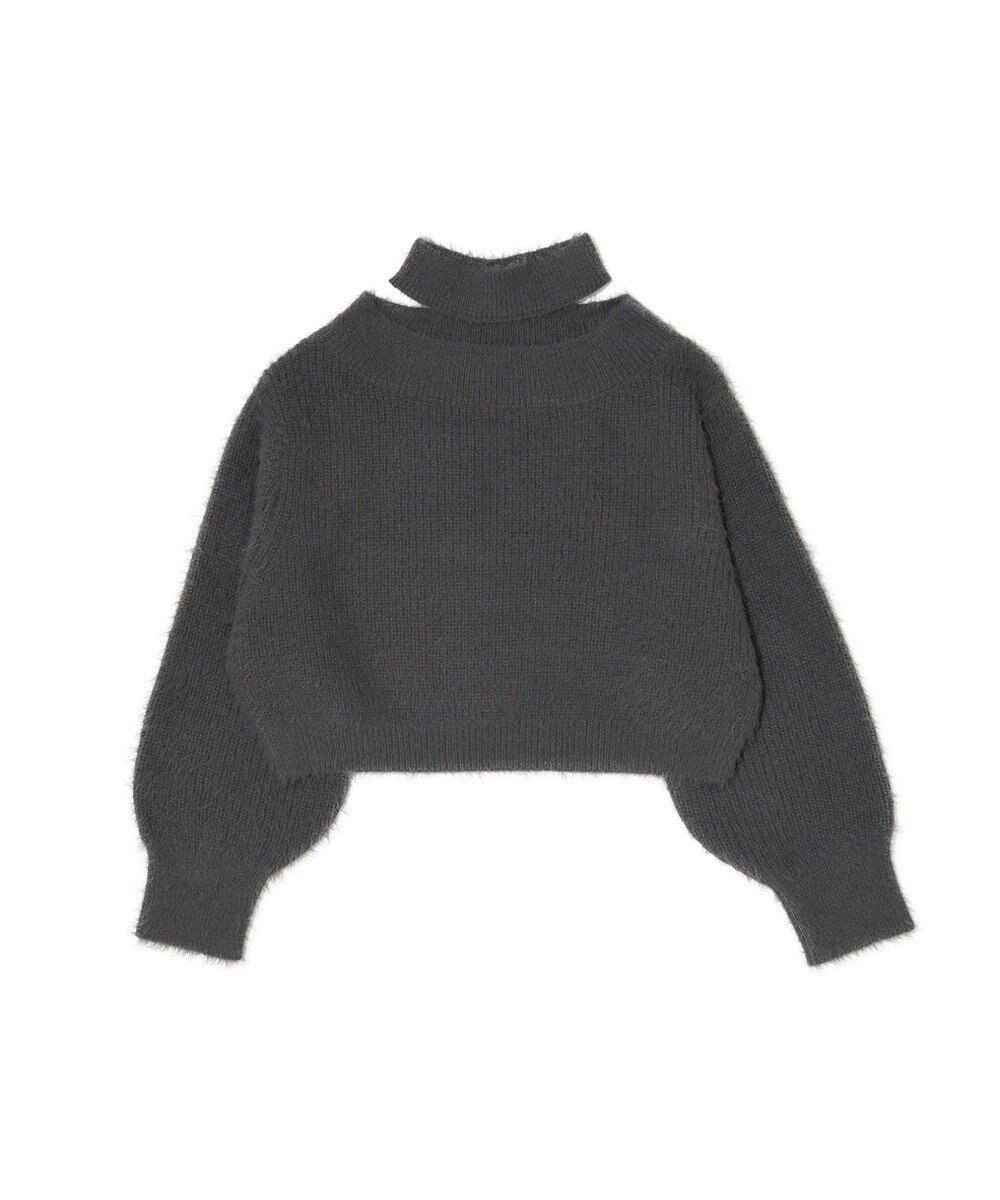 earth music&ecology ロングシャギースリットネックニットプルオーバー 