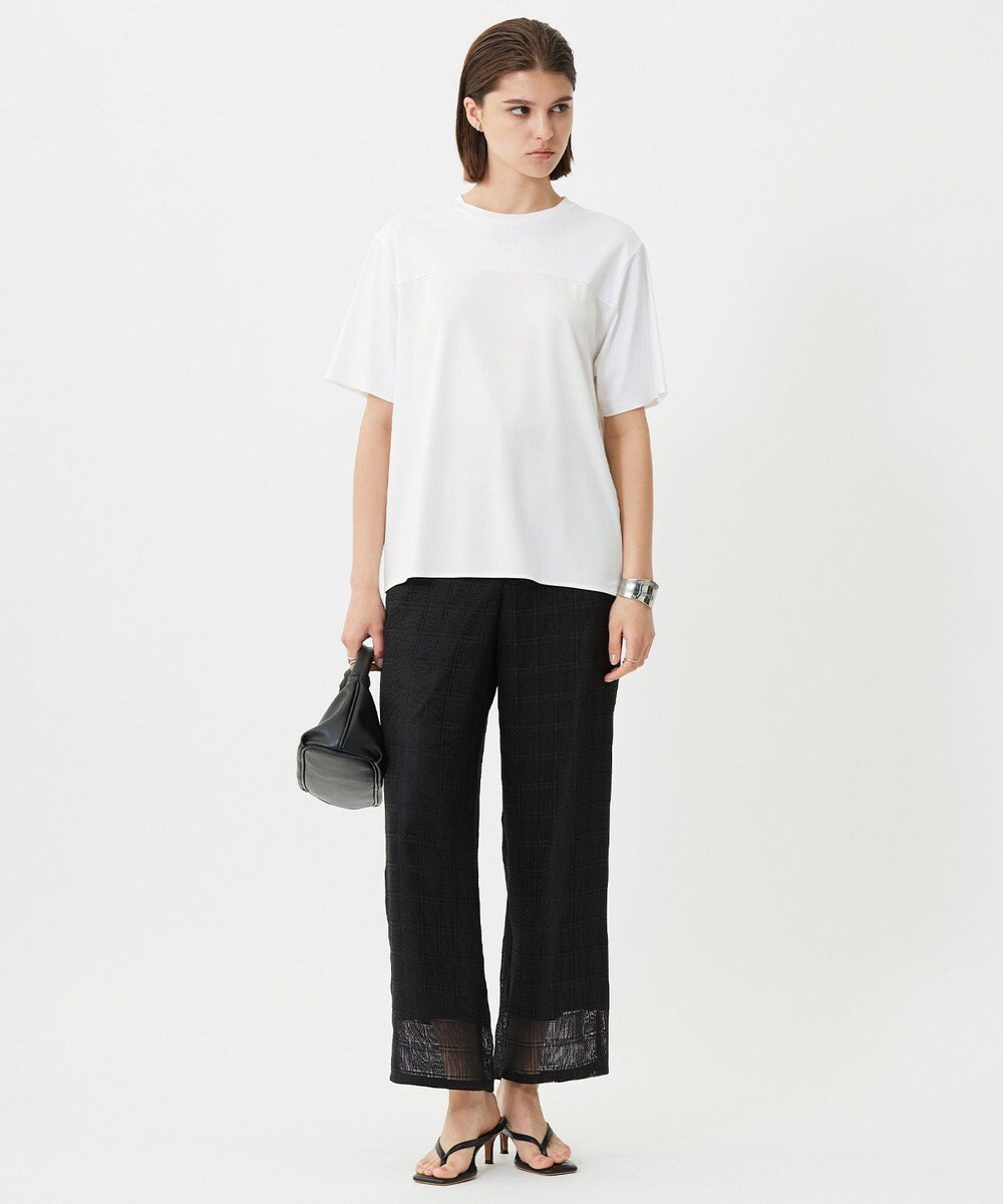 ICB L 【接触冷感・UVケア・洗える】シルケットスムースコンビ Tブラウスカットソー 