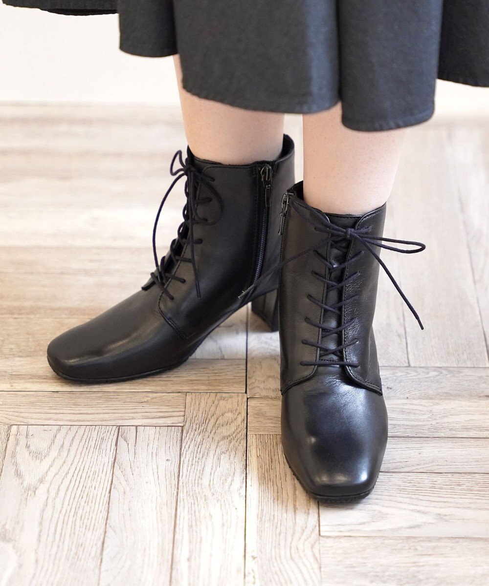 Pointer 内側ファスナー 本革レースアップショートブーツ 
