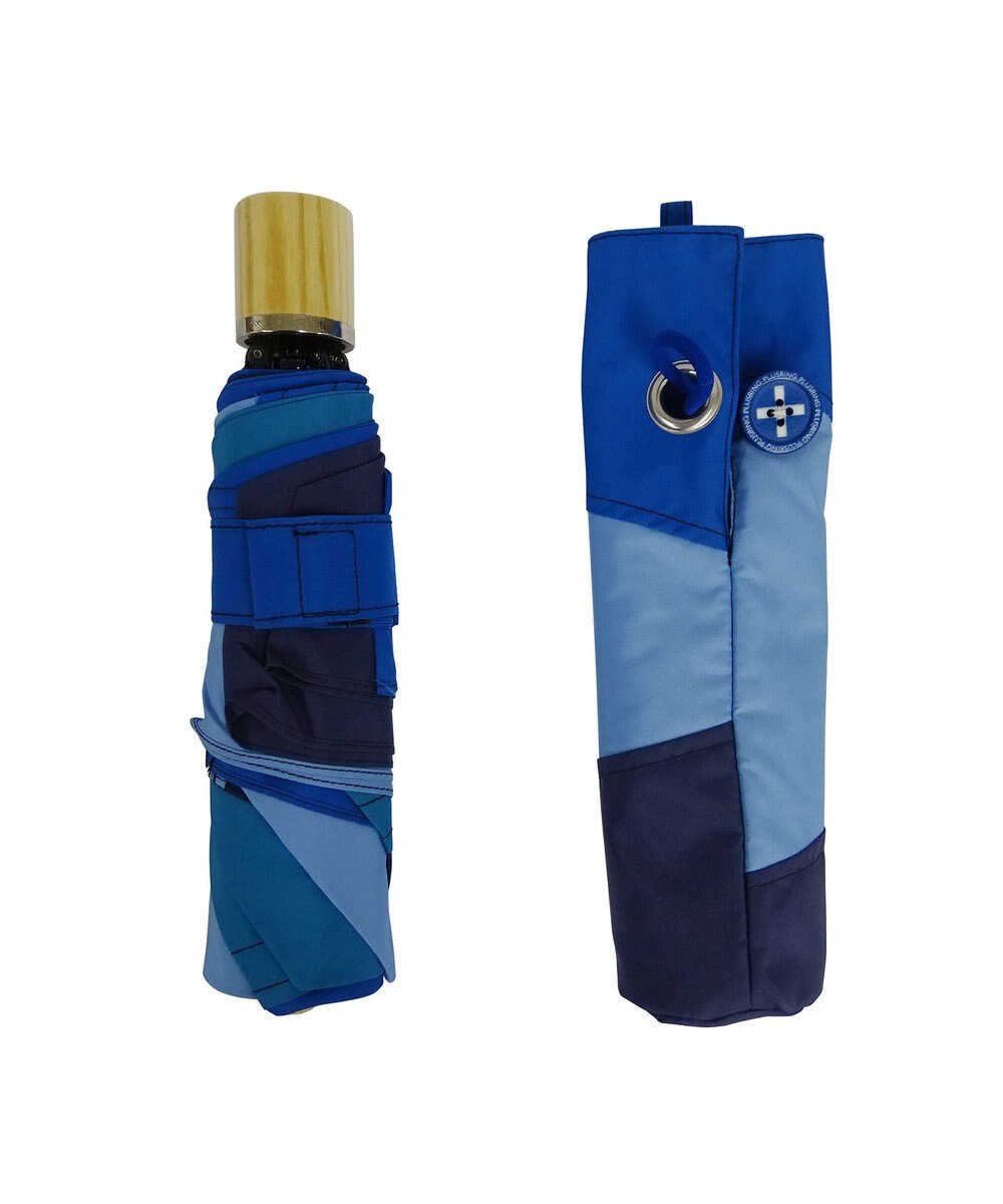 +RING 【限定/日本製】レディース向け パッチワーク プラスリング 折傘50cm BLU SR318 