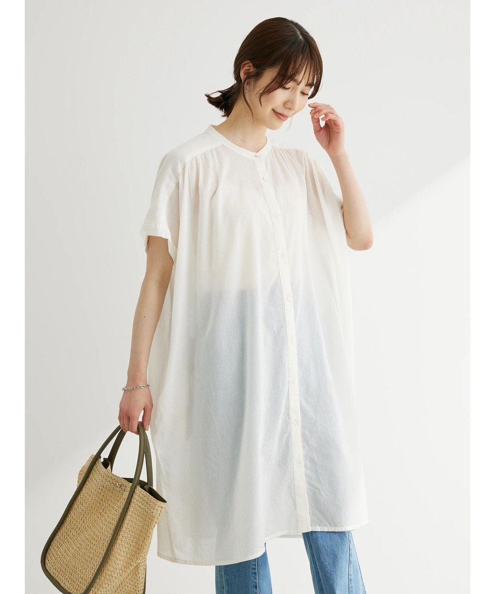 Green Parks インド綿 　ギャザー５分袖チュニック 