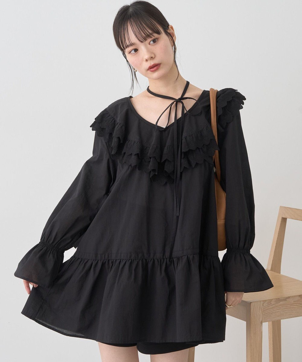 earth music&ecology 【綿100％】サイドリボンラッフルミニワンピース 
