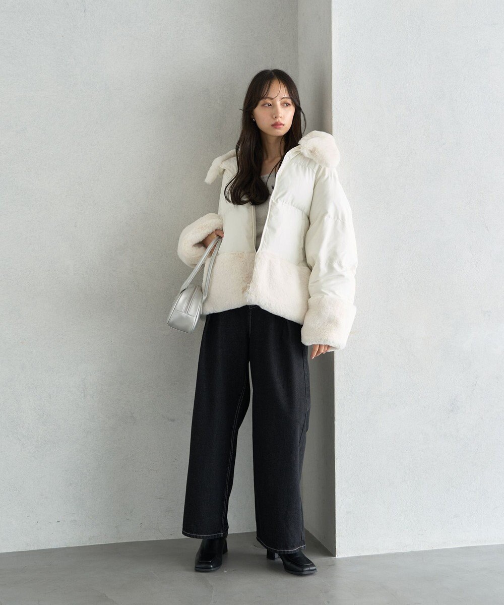 earth music&ecology フードファー中綿ショートコート 