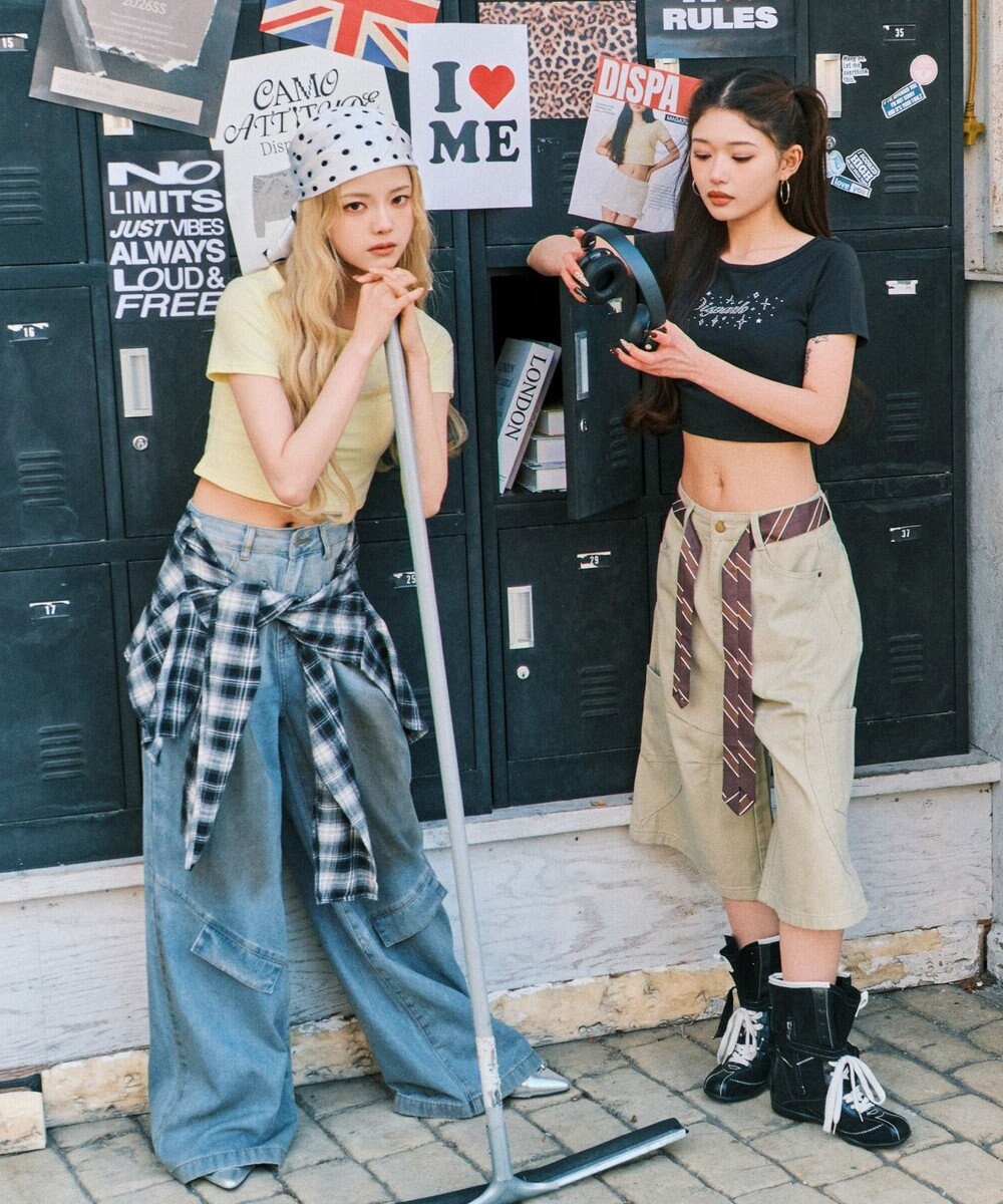 WEGO ロゴスタッズクロップドT 