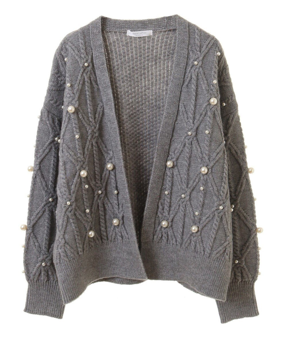 Green Parks パール付ケーブルニットカーディガン 