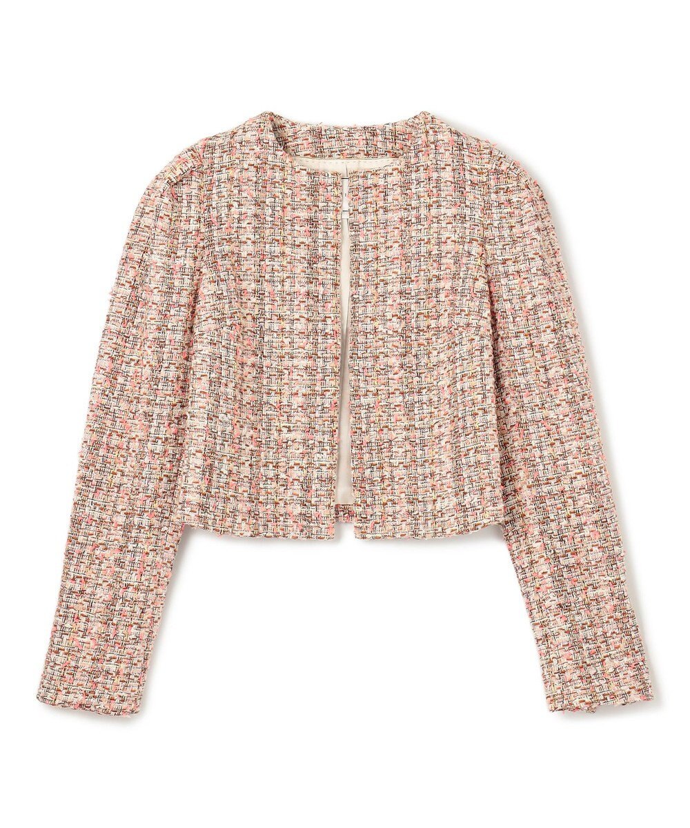 BEIGE， TEASEL / ノーカラーツイードショートジャケット 