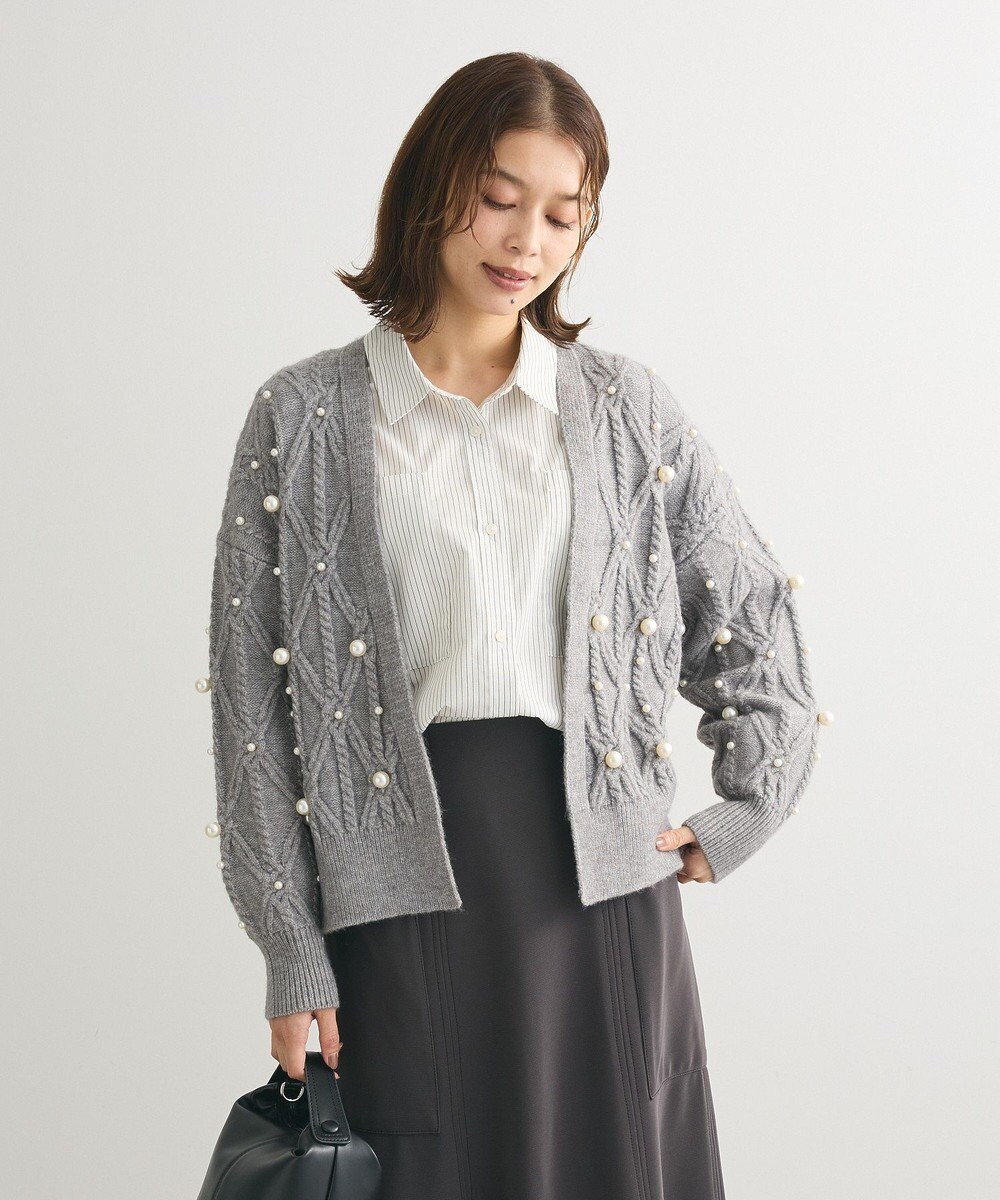 Green Parks パール付ケーブルニットカーディガン 