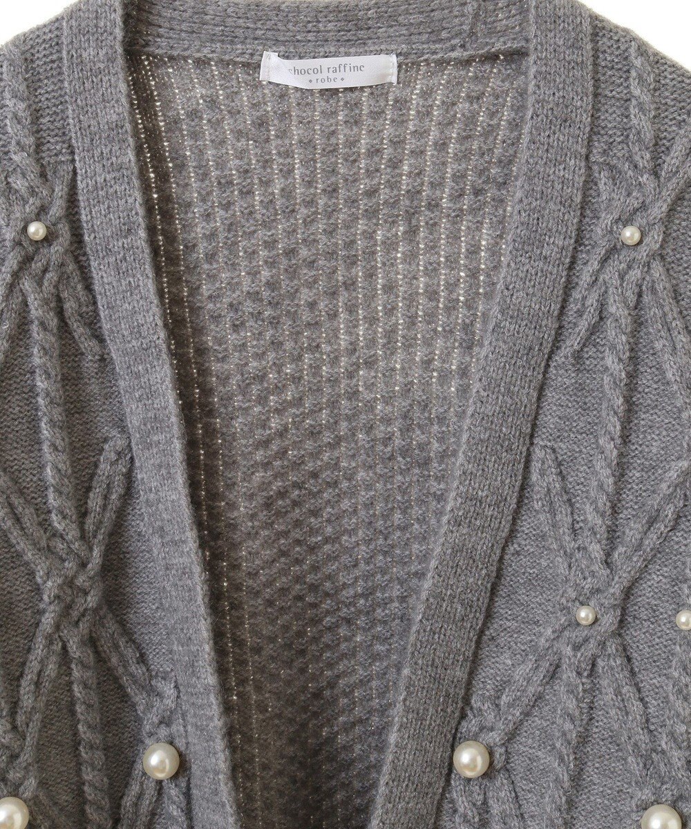 Green Parks パール付ケーブルニットカーディガン 