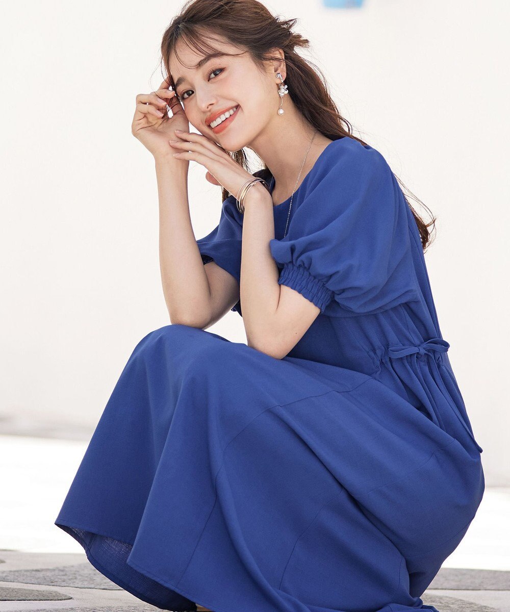 Tiaclasse 【洗える】バルーンスリーブサイドギャザーワンピース 