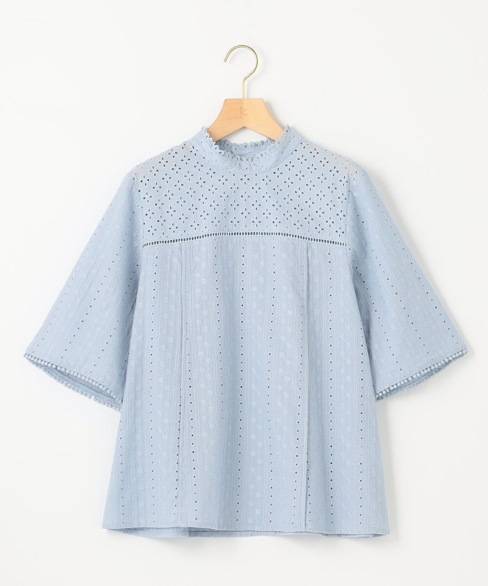 組曲 【WEB限定色あり】エンブロイダリーレース　ハイネック半袖ブラウス 