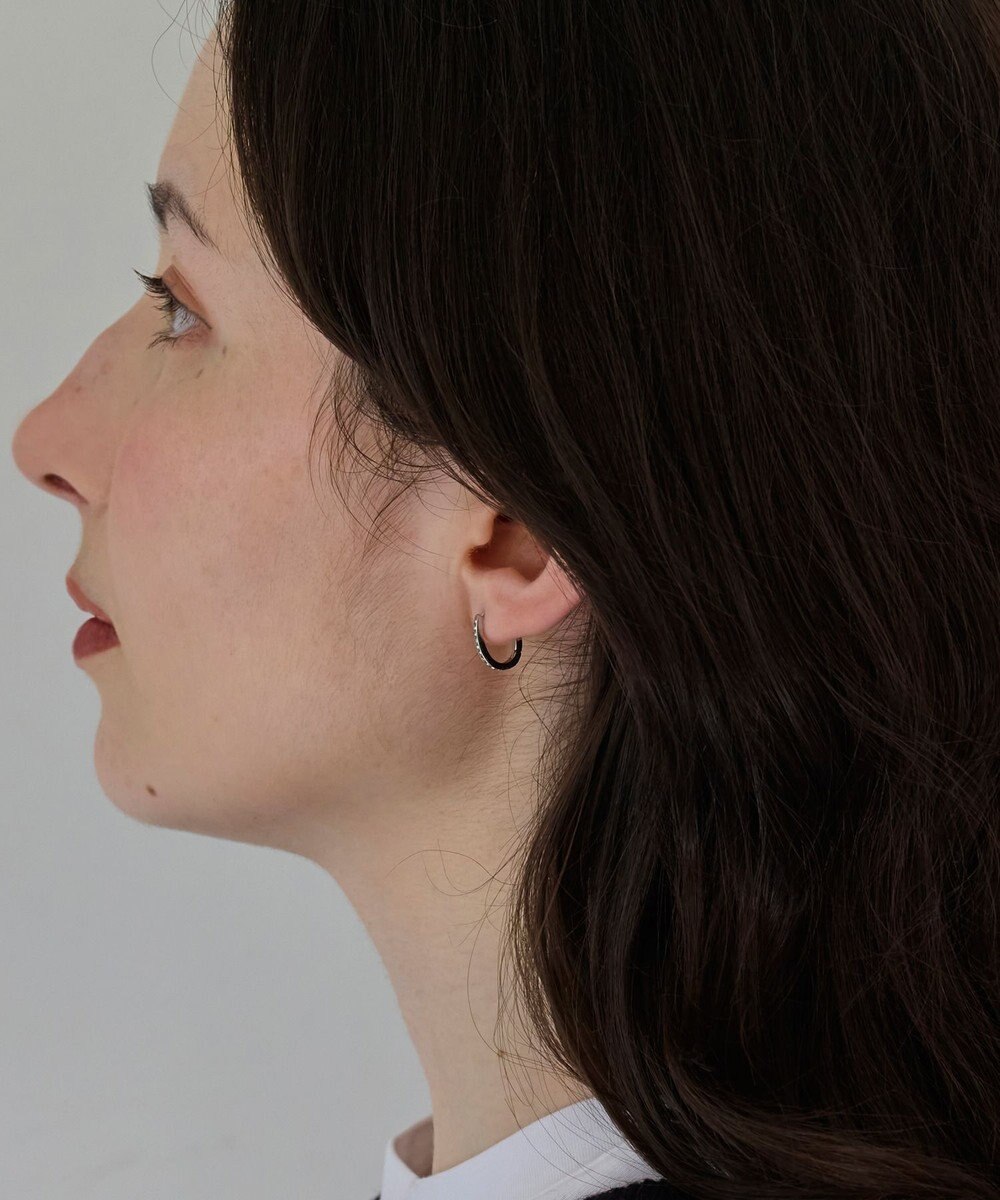 Phoebe 【金属アレルギー対応】ワンタッチライナーオーバルビジューフープピアス　シルバー 