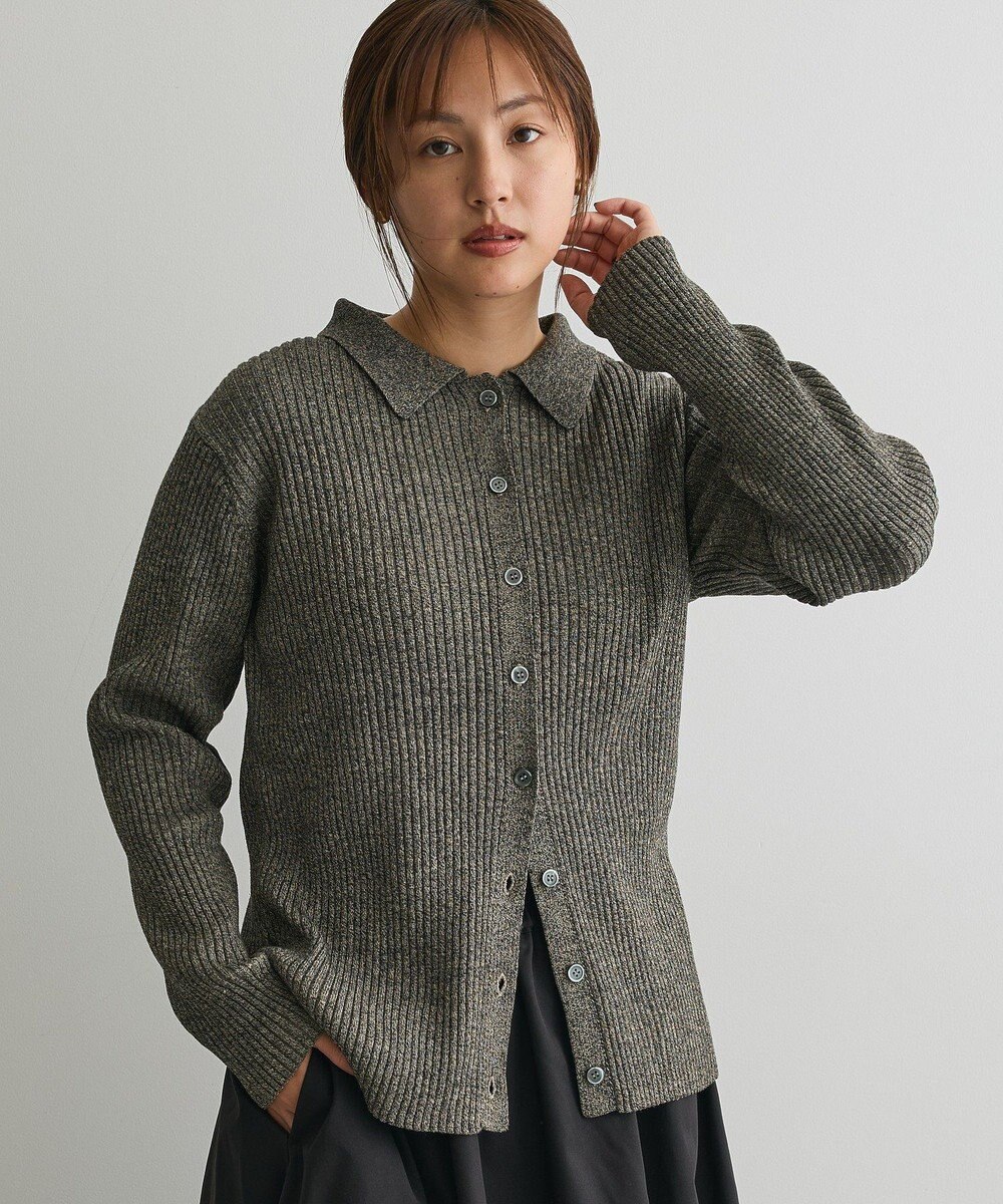 CRAFT STANDARD BOUTIQUE ミックスカラーポロ襟ニットカーディガン 